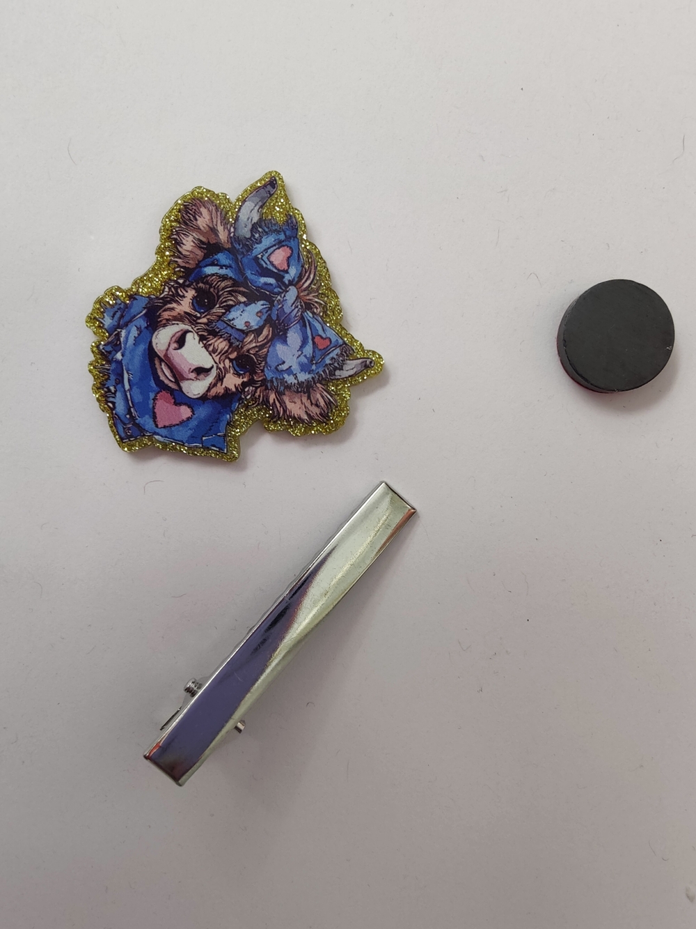 Custom Handmade Character Magnet or Hair Clip- Blue Cow